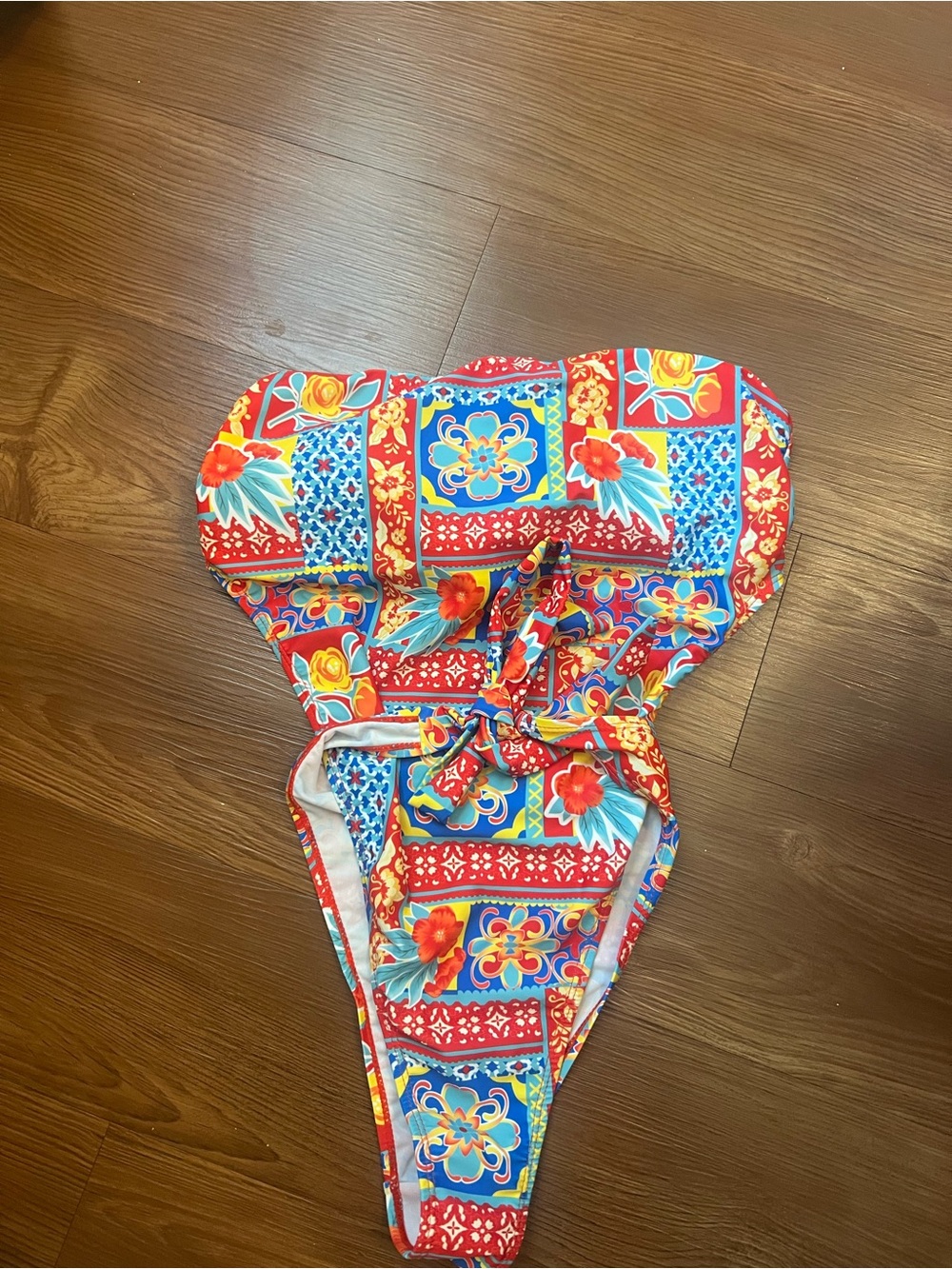 Source Unknown Red & Blue Floral Tile-Print One-Piece Swimsuit